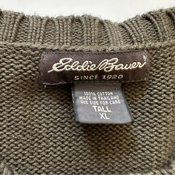 Eddie Bauer Men’s Crewneck Long Sleeve Cotton Knit Sweater Olive Green Tall XL - Picture 3 of 11